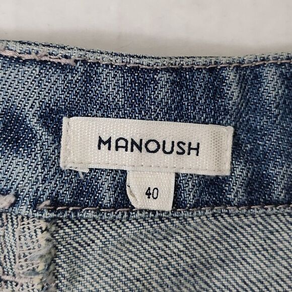 Manoush Denim Shorts Womens 8 Blue Cut-off Patchwork High-Rise Venice Beach Boho - Picture 4 of 12
